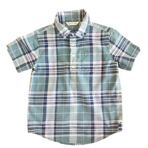 Janie and Jack Plaid 100% Cotton Short Sleeve Button Up Shirt Kids Size 4 Easter
